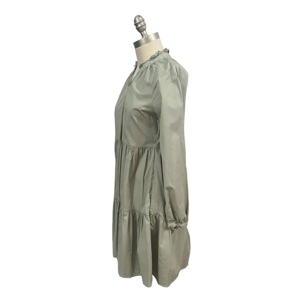Sundry Tiered Panel Dress Eucalyptus Size 0 Long Sleeves V Neck - Picture 4 of 11